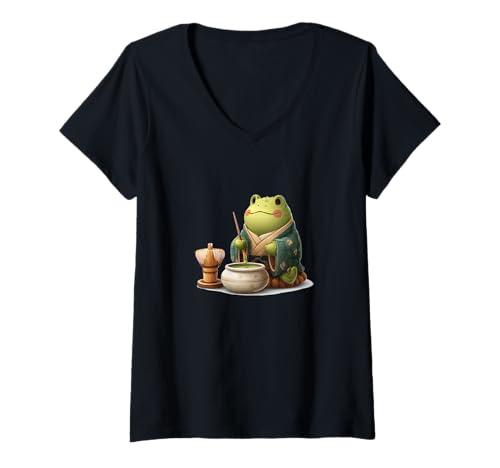 Damen Coole Teezeremonie mit diesem hübschen Froschkostüm T-Shirt mit V-Ausschnitt Damen Coole Teezeremonie mit diesem hübschen Froschkostüm T-Shirt mit V-Ausschnitt von Frog Tea Outfit