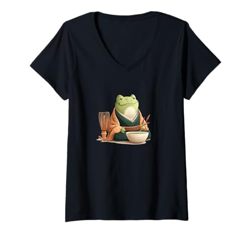Damen Frosch mit Teezeremonie Kostüm T-Shirt mit V-Ausschnitt Damen Frosch mit Teezeremonie Kostüm T-Shirt mit V-Ausschnitt von Frog Tea Outfit