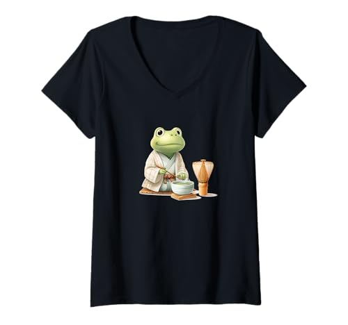 Damen Lustiges Teezeremonie-Kostüm für Japan- und Frösch-Liebhaber T-Shirt mit V-Ausschnitt Damen Lustiges Teezeremonie-Kostüm für Japan- und Frösch-Liebhaber T-Shirt mit V-Ausschnitt von Frog Tea Outfit