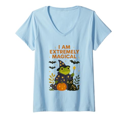Damen Ich Bin EIN extrem magischer Froschkatzen-Zauberer T-Shirt mit V-Ausschnitt Damen Ich Bin EIN extrem magischer Froschkatzen-Zauberer T-Shirt mit V-Ausschnitt von Frog Witch Cat Pumpkin Bat Magic Halloween