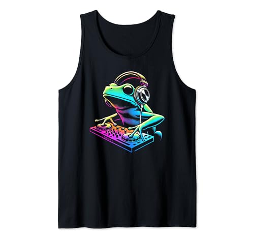 Funny Frog Colorful Funky DJ Rave Kopfhörer Herren Damen Tank Top Funny Frog Colorful Funky DJ Rave Kopfhörer Herren Damen Tank Top von Frog byAxisone