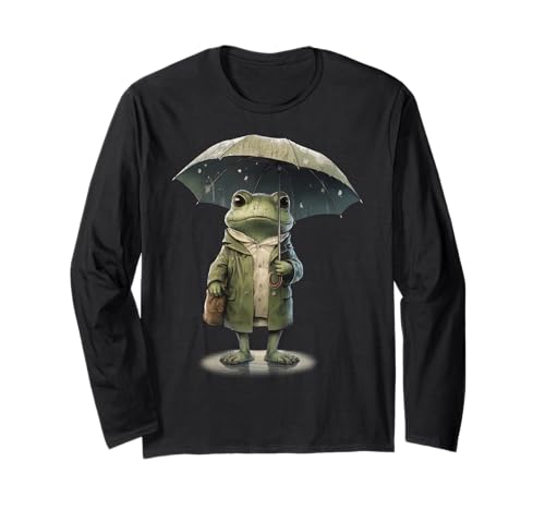 Regentag Frosch: Lustiger Frosch mit Regenschirm Langarmshirt Regentag Frosch: Lustiger Frosch mit Regenschirm Langarmshirt von Frog with Umbrella