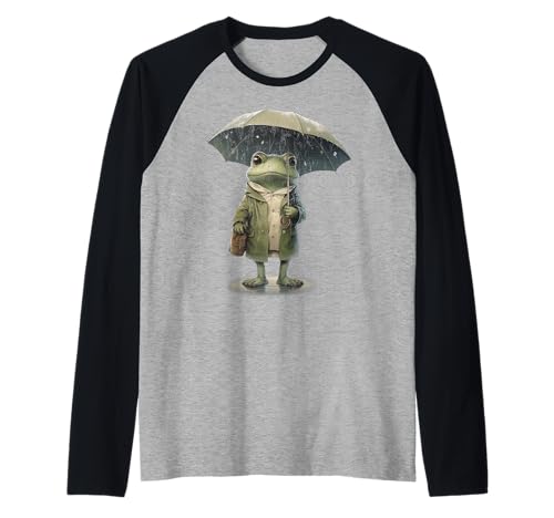 Regentag Frosch: Lustiger Frosch mit Regenschirm Raglan Regentag Frosch: Lustiger Frosch mit Regenschirm Raglan von Frog with Umbrella