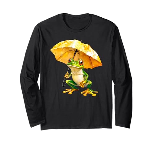 Lustiger Frosch mit Regenschirm – niedliche Amphibien – Froschliebhaber Langarmshirt von Frog with an Umbrella - Funny Cute Frog