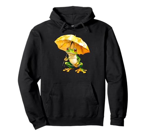 Lustiger Frosch mit Regenschirm – niedliche Amphibien – Froschliebhaber Pullover Hoodie von Frog with an Umbrella - Funny Cute Frog