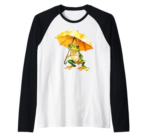 Lustiger Frosch mit Regenschirm – niedliche Amphibien – Froschliebhaber Raglan von Frog with an Umbrella - Funny Cute Frog