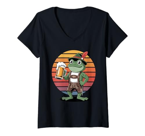 Damen Retro Frosch Bier Trinkende Frösche T-Shirt mit V-Ausschnitt Damen Retro Frosch Bier Trinkende Frösche T-Shirt mit V-Ausschnitt von Frogs Frog Lover Gifts