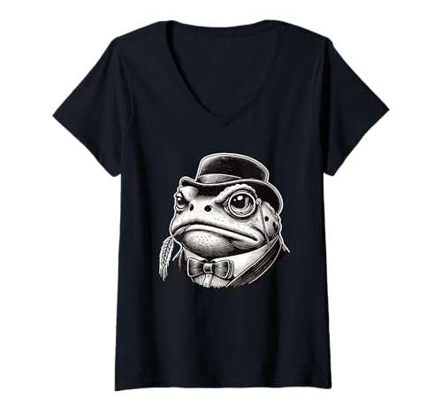 Damen Retro Vintage Frosch Gentleman Fliege Frösche T-Shirt mit V-Ausschnitt Damen Retro Vintage Frosch Gentleman Fliege Frösche T-Shirt mit V-Ausschnitt von Frogs Frog Lover Gifts