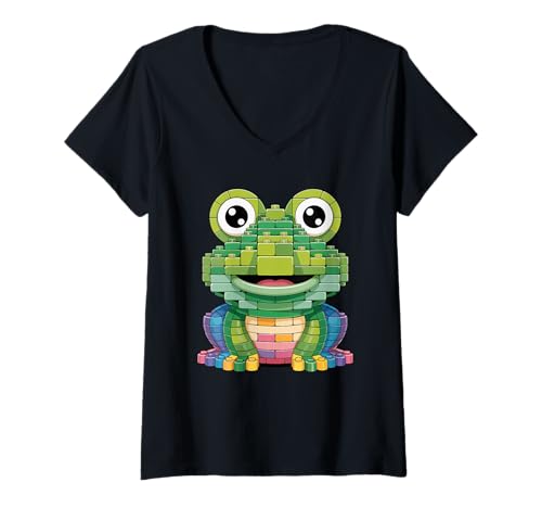 Damen Spielzeug Bausteine Frosch Frösche T-Shirt mit V-Ausschnitt Damen Spielzeug Bausteine Frosch Frösche T-Shirt mit V-Ausschnitt von Frogs Frog Lover Gifts