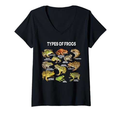 Damen Arten von Fröschen Krötenarten Liste Frösche Vintage T-Shirt mit V-Ausschnitt Damen Arten von Fröschen Krötenarten Liste Frösche Vintage T-Shirt mit V-Ausschnitt von Frogs Types Educational Frogs Breed