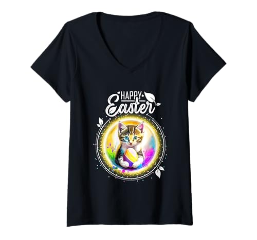 Damen Frauen Ostern Hemd Frohe Ostern Katze süße Kätzchen Ostern T-Shirt mit V-Ausschnitt Damen Frauen Ostern Hemd Frohe Ostern Katze süße Kätzchen Ostern T-Shirt mit V-Ausschnitt von Frohe Osterkatze Ostern Outfits Osterhemden