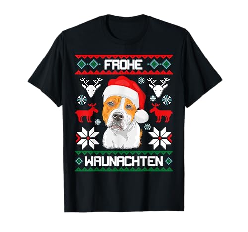 American Staffordshire Terrier Frohe Waunachten Weihnachten T-Shirt American Staffordshire Terrier Frohe Waunachten Weihnachten T-Shirt von Frohe Waunachten Hunde T-Shirts