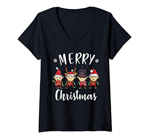 Damen Frohe Weihnachten Merry Christmas Elfen T-Shirt mit V-Ausschnitt Damen Frohe Weihnachten Merry Christmas Elfen T-Shirt mit V-Ausschnitt von Frohe Weihnachten Design Shop