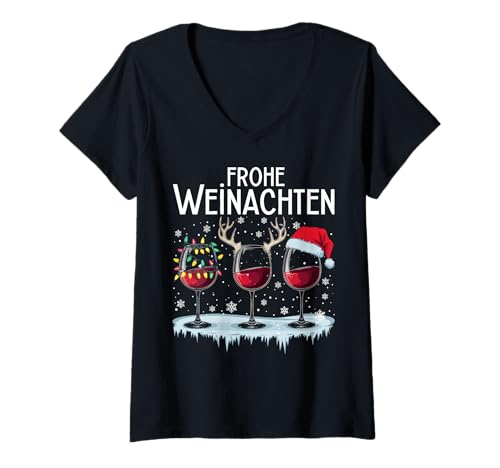 Damen Frohe Weihnachten Rentier Lichterkette Santa Claus Lustig T-Shirt mit V-Ausschnitt Damen Frohe Weihnachten Rentier Lichterkette Santa Claus Lustig T-Shirt mit V-Ausschnitt von Frohe Weihnachten Shirt Männer Herren Fun Spruch