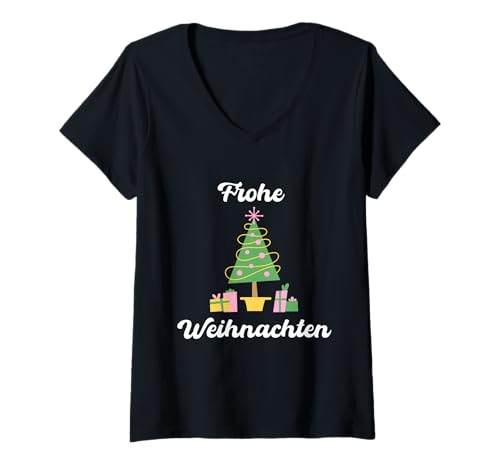 Damen Frohe Weihnachten T-Shirt mit V-Ausschnitt Damen Frohe Weihnachten T-Shirt mit V-Ausschnitt von Frohe Weihnachten Spruch mit Christbaum