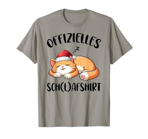 Frohe Weihnachten Offizielles Schlafshirt Katze Nachthemd Weihnachten T-Shirt Grau Unisex Klein Klassisch V-Ausschnitt Langärmlig mit einfachem Saum Winter Pull-On 1 Count Unisex-Erwachsene und Kinder von Frohe Weihnachten