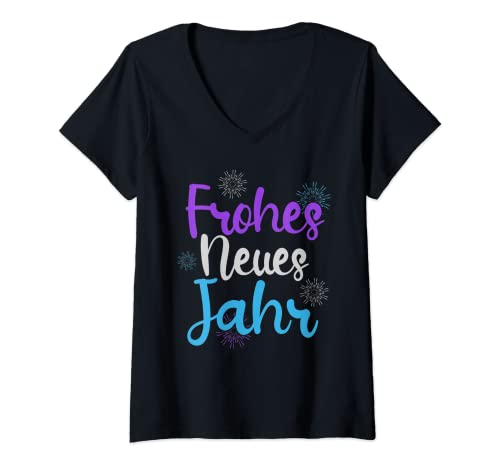 Damen Neujahr Party Frohes Neues Jahr Silvester T-Shirt mit V-Ausschnitt Damen Neujahr Party Frohes Neues Jahr Silvester T-Shirt mit V-Ausschnitt von Frohes Neues Jahr Silvester Party Geschenk