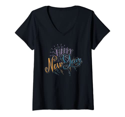 Damen Neujahr Party Konfetti Silvester Frohes Neues Jahr T-Shirt mit V-Ausschnitt Damen Neujahr Party Konfetti Silvester Frohes Neues Jahr T-Shirt mit V-Ausschnitt von Frohes Neues Jahr Silvester Party Geschenk