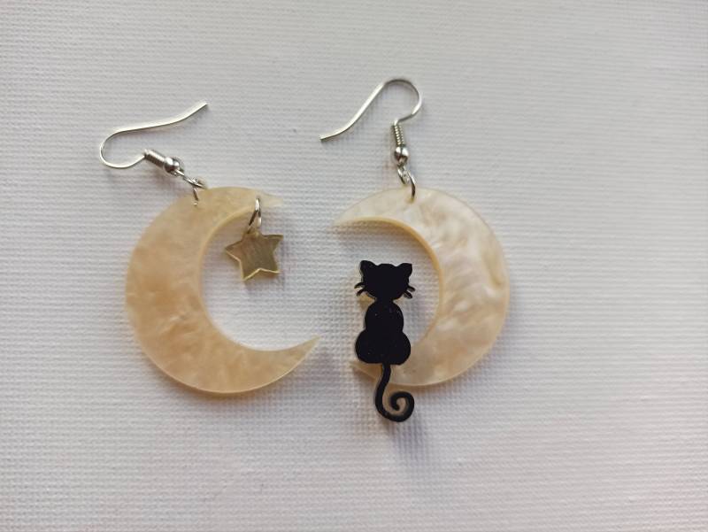 Ohrringe Katze Mond Und Stern Ohrringe Katze Mond Und Stern von FroileinClaire