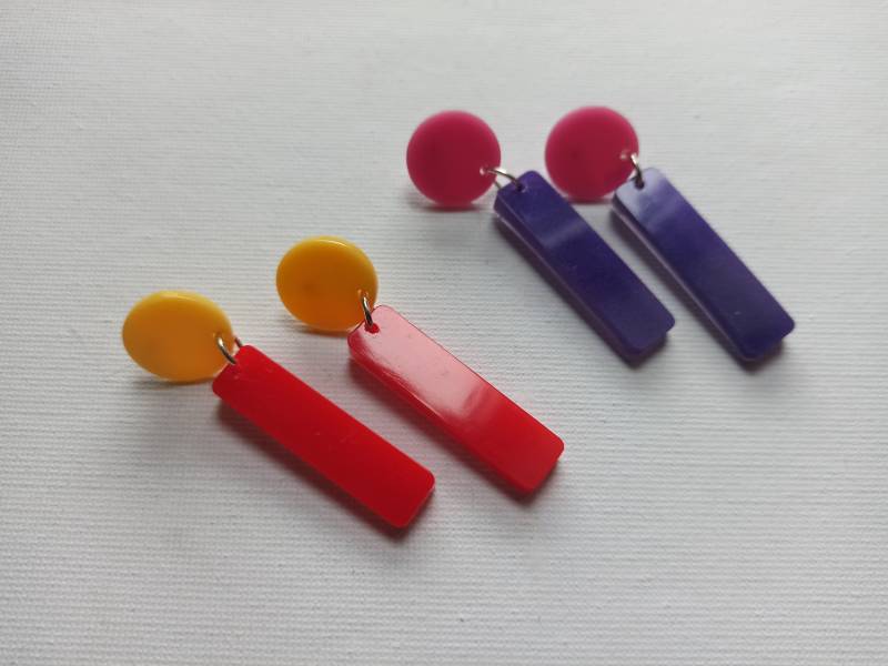 Runde Ohrstecker Mit Rechteckigen Anhänger 80Er Jahre Stil von FroileinClaire