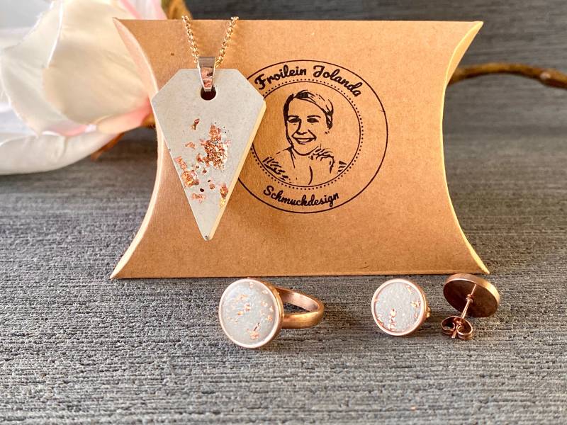 Betonschmuck Rosegold, Kette Ohrringe Ring, Geschenk Für Sie Betonschmuck Rosegold, Kette Ohrringe Ring, Geschenk Für Sie von FroileinJolanda
