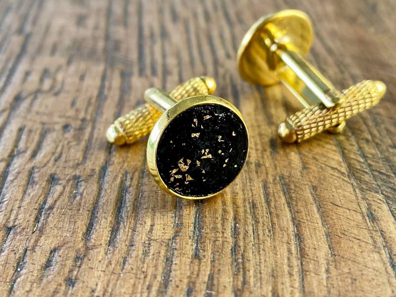 Goldene Manschettenknöpfe Mit Schwarzem Beton, Edelstahl, Herrenschmuck Manschetten von FroileinJolanda