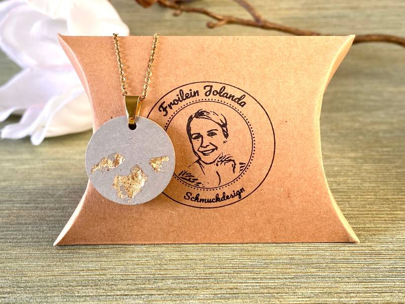 Halskette Beton Mit Blattgold 24 Karat, Gliederkette, Betonkette, Edelstahl Betonschmuck von FroileinJolanda