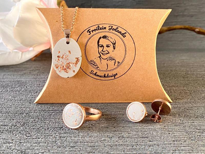 Roségold Schmuck Beton Edelstahl Mit Blattgold | 24 Karat, Kette Ohrringe Ring, Betonschmuck Rosegold, Geschenk Freundin von FroileinJolanda