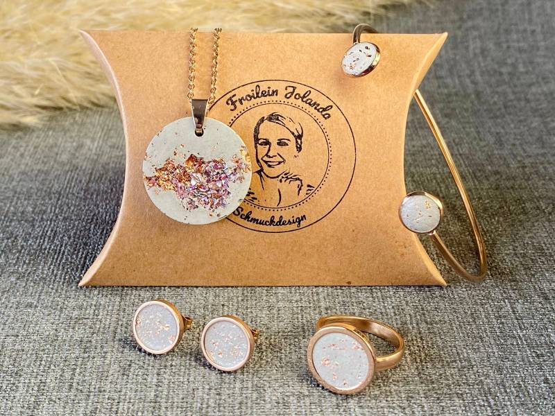 Rosegold Schmuckset 4-Teilig, Betonschmuck, Valentinstag Geschenk Freundin von FroileinJolanda