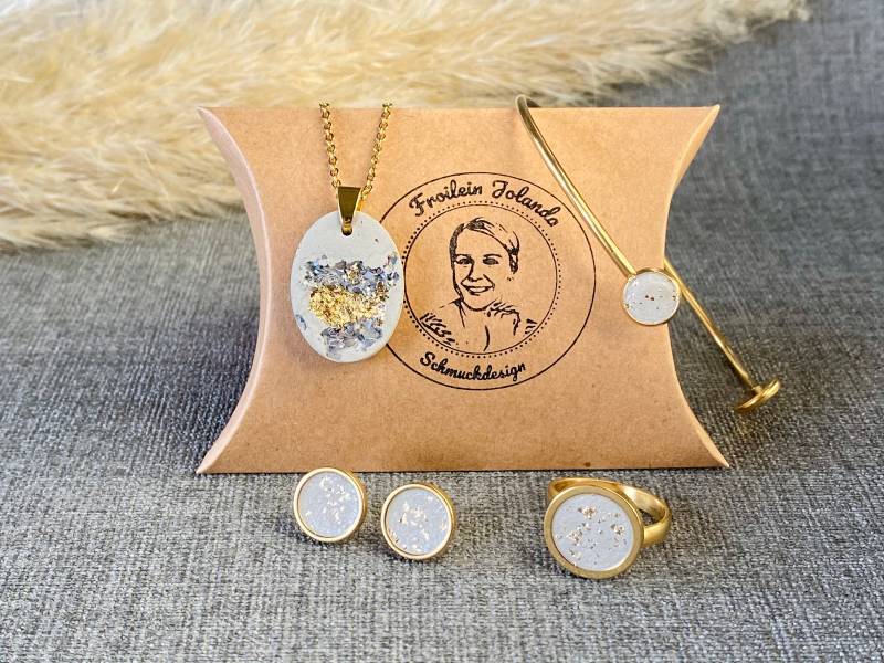 Set 4-Teilig Kette, Ohrringe Ring Und Armreif, Betonschmuck, Weihnachtsgeschenke Freundin von FroileinJolanda
