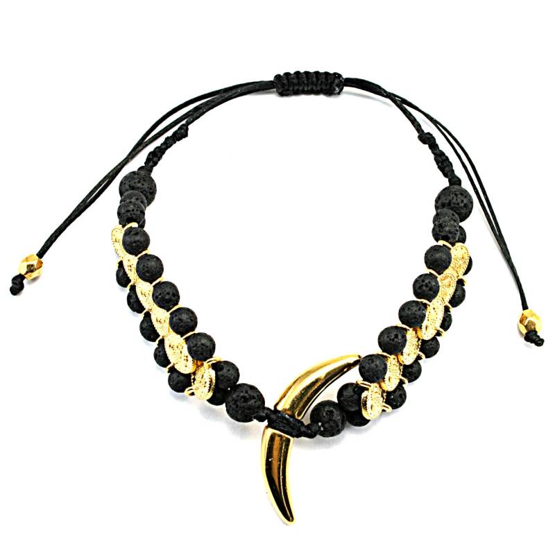 Handgefertigtes Lavastein Armband Boho Metallzahn & Münzakzent Handgefertigtes Lavastein Armband Boho Metallzahn & Münzakzent von FrolicStones