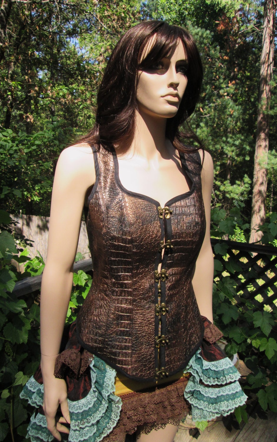 Handgefertigtes Kupfer Gator Vinyl Korsett Steampunk Messing Verschluss, Geschnürter Rücken | 38-42 Büste von FrolickerFashion