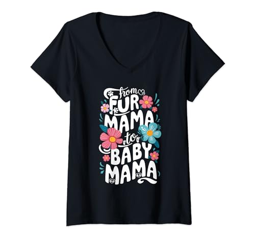 Damen Von Fur Mama zu Baby Mama Hund Katzenbesitzerin Neue Mama schwanger T-Shirt mit V-Ausschnitt von From Fur Mama To Baby Mom Tees