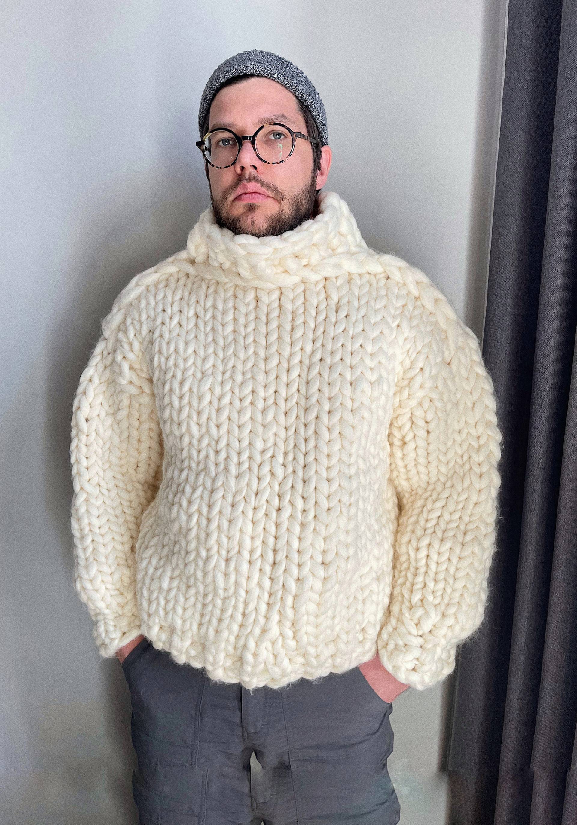 Grobstrick Pullover Für Männer, Merino Wolle Pullover, Rollkragen Handgestrickter Oversized Herren von FromGranny2u