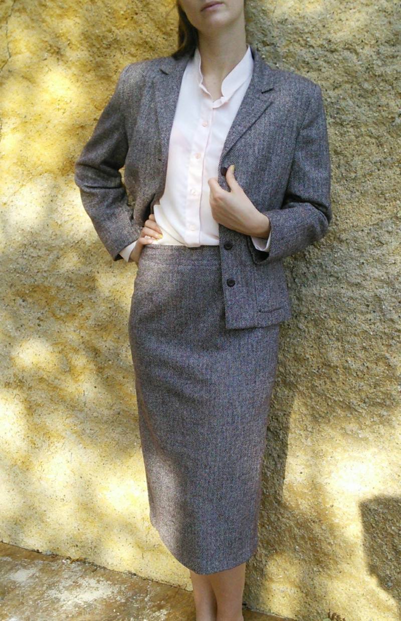 Rock Blazer Anzug Twill Wollgemisch Französisch Vintage von FromParisToProvence