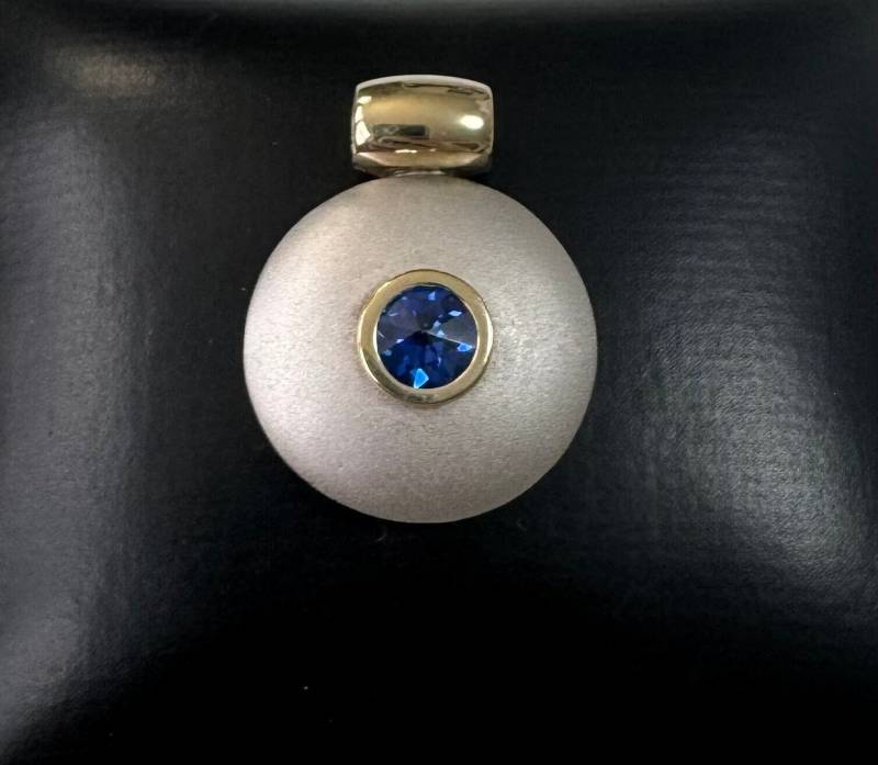 925 Silber Anhänger Mit Vergoldung Und Blauem Farbstein von FromyesterdaySchatze