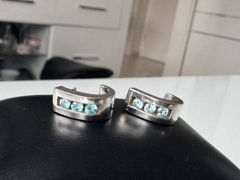 925 Silber Halb Kreolen Mit Aquamarin Von Tchibo - Ohrstecker Hochwertig Tc von FromyesterdaySchatze