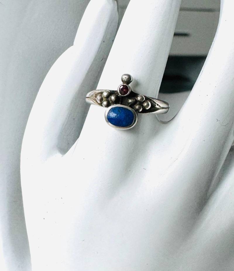 925 Sterling Silber Ring Mit Lapislazuli Und Spessartin - Ringgröße 51 von FromyesterdaySchatze