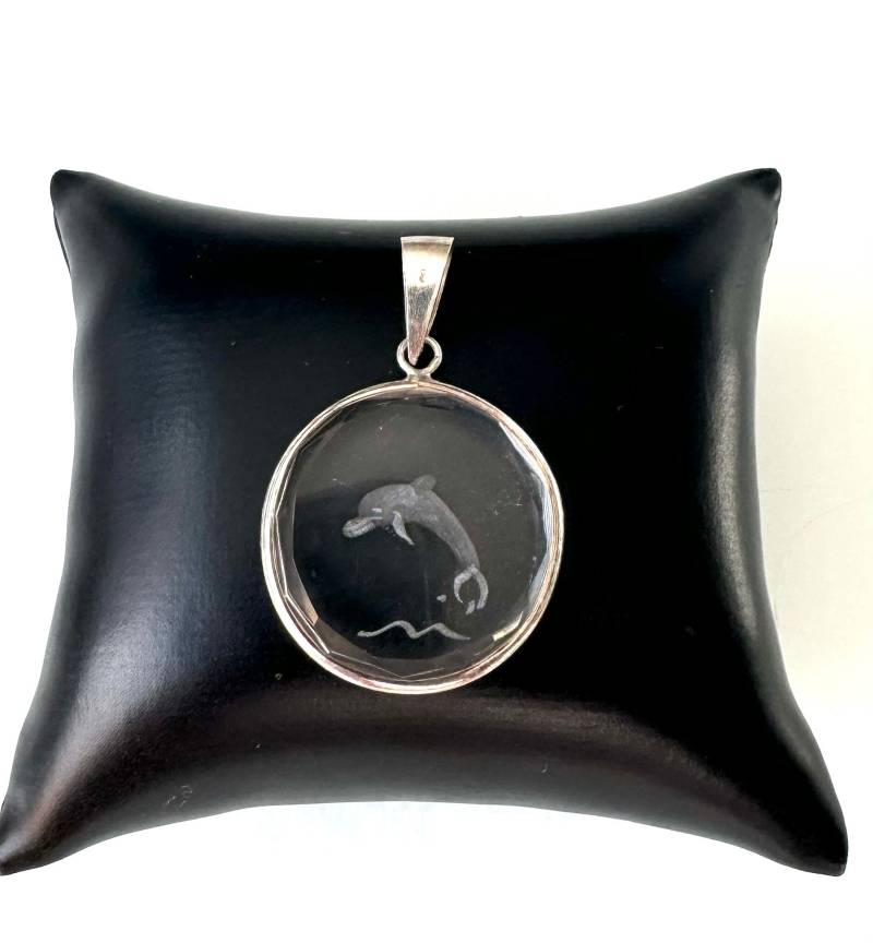 Art Deco 925 Silber Anhänger Mit Delfin Motiv Glas Schmuck von FromyesterdaySchatze