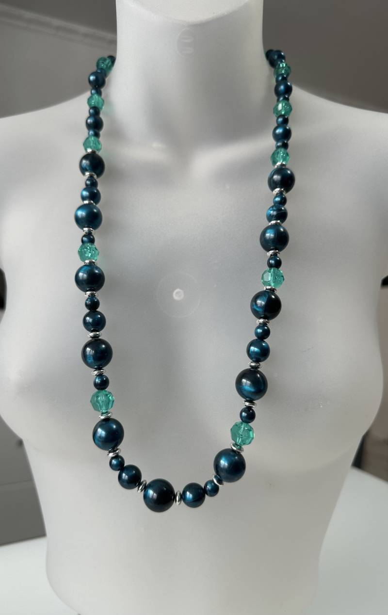 Boho 80'er Jahre Halskette Modeschmuck Türkis Kugelkette Vintage von FromyesterdaySchatze