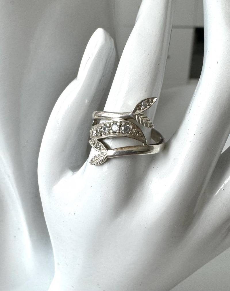 Designer Ring 925 Silber Blatt Design Mit Zirkonia - Ringgröße 52 von FromyesterdaySchatze