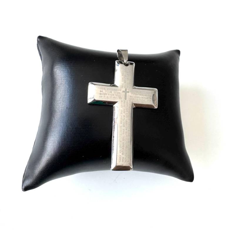 Großer Edelstahl Kreuz Anhänger Mit Vaterunser Gravur - Edler Herrenschmuck von FromyesterdaySchatze