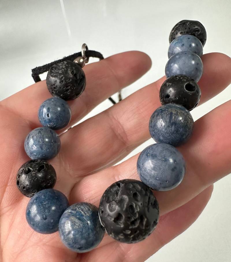 Kette Mit Edelsteinkugeln Trommelstein Und Lavastein 925 Silber Verschluss von FromyesterdaySchatze