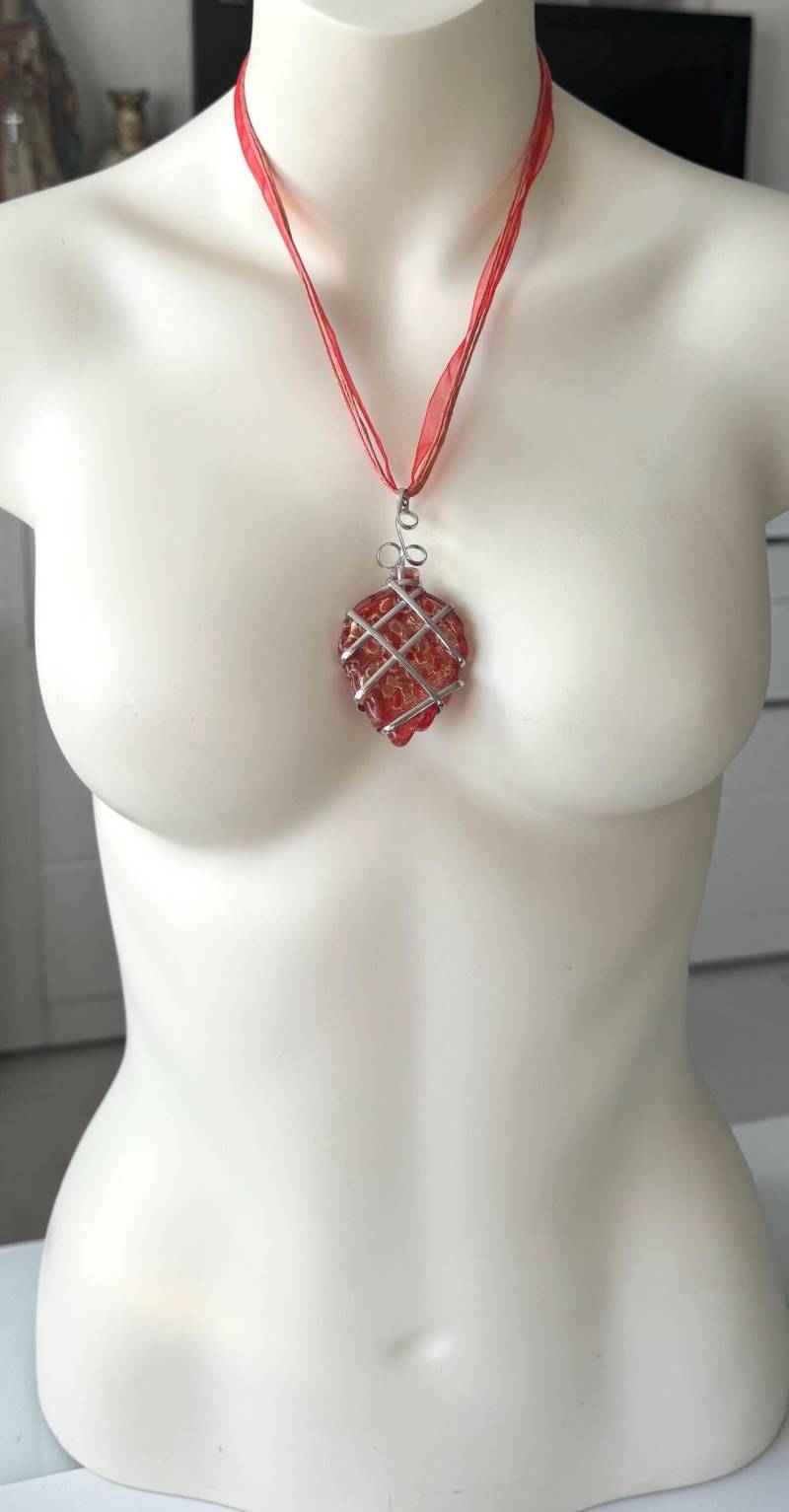 Kette Mit Großem Murano Glas Anhänger Im Draht Design -Murano Italien von FromyesterdaySchatze