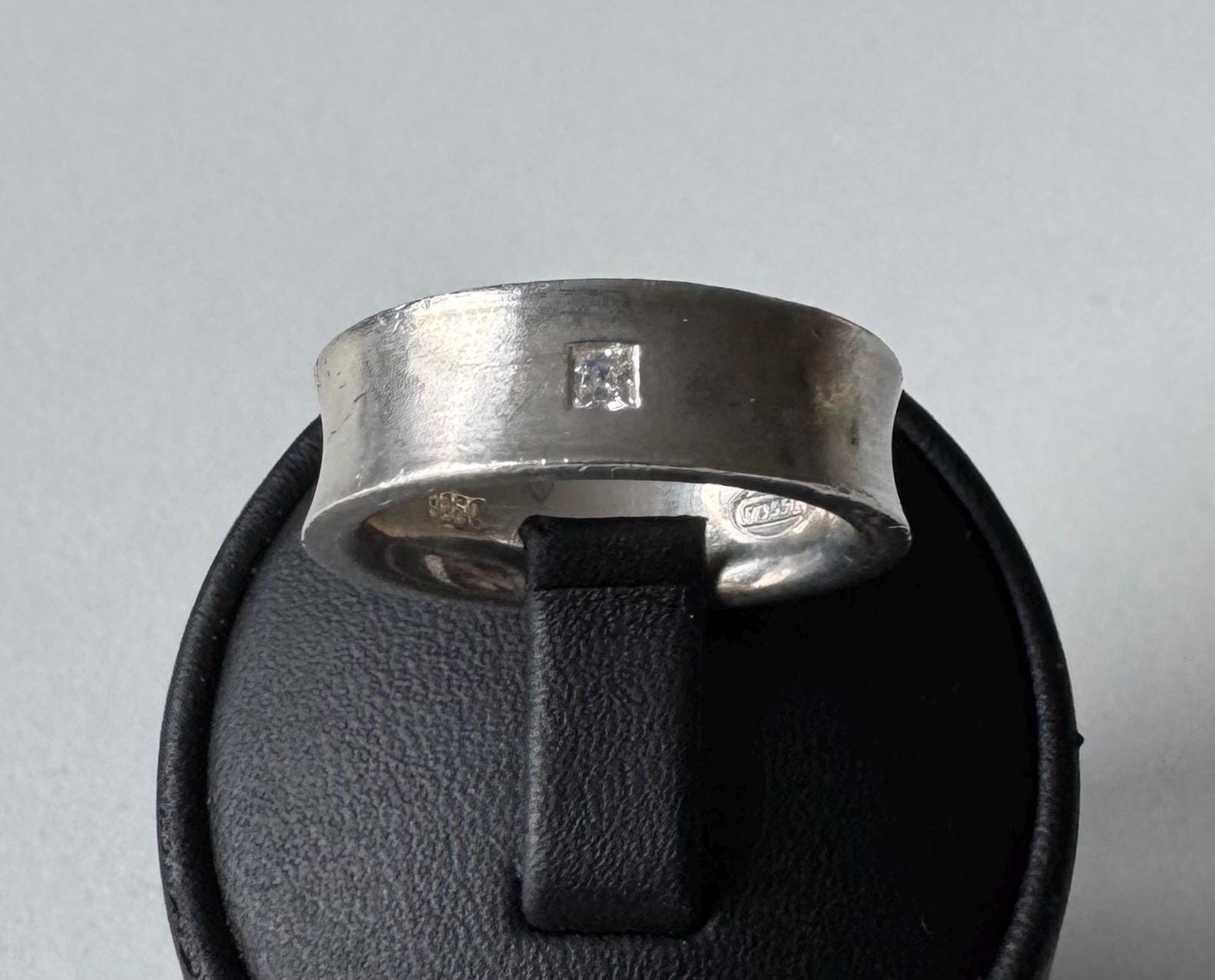 Massiver 925 Silber Fossil Ring Bandring Mit Zirkon - Designer Vintage Schmuck von FromyesterdaySchatze