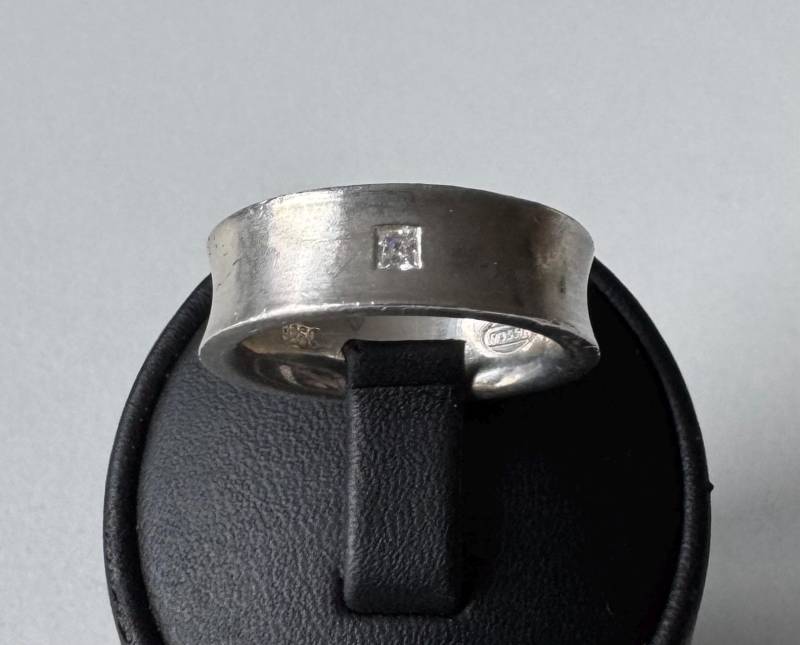 Massiver 925 Silber Fossil Ring Bandring Mit Zirkon - Designer Vintage Schmuck von FromyesterdaySchatze