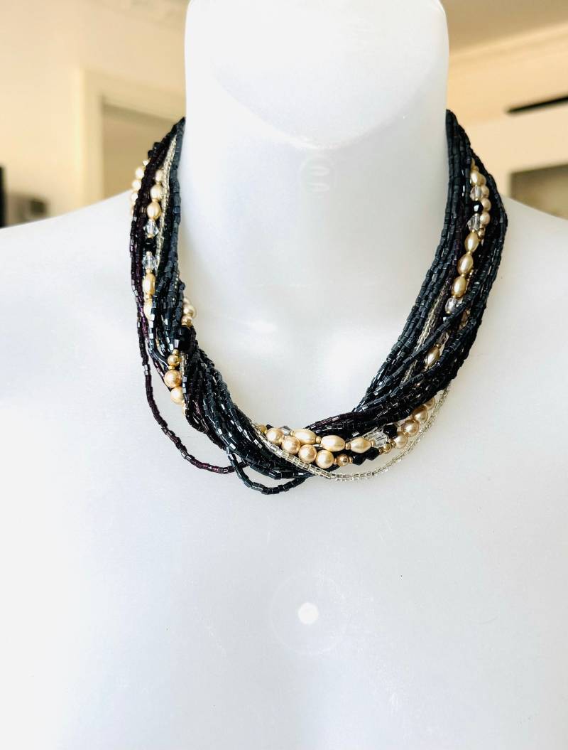 Modeschmuck Colllier Mehrsträhnig Mid-Century Kette von FromyesterdaySchatze