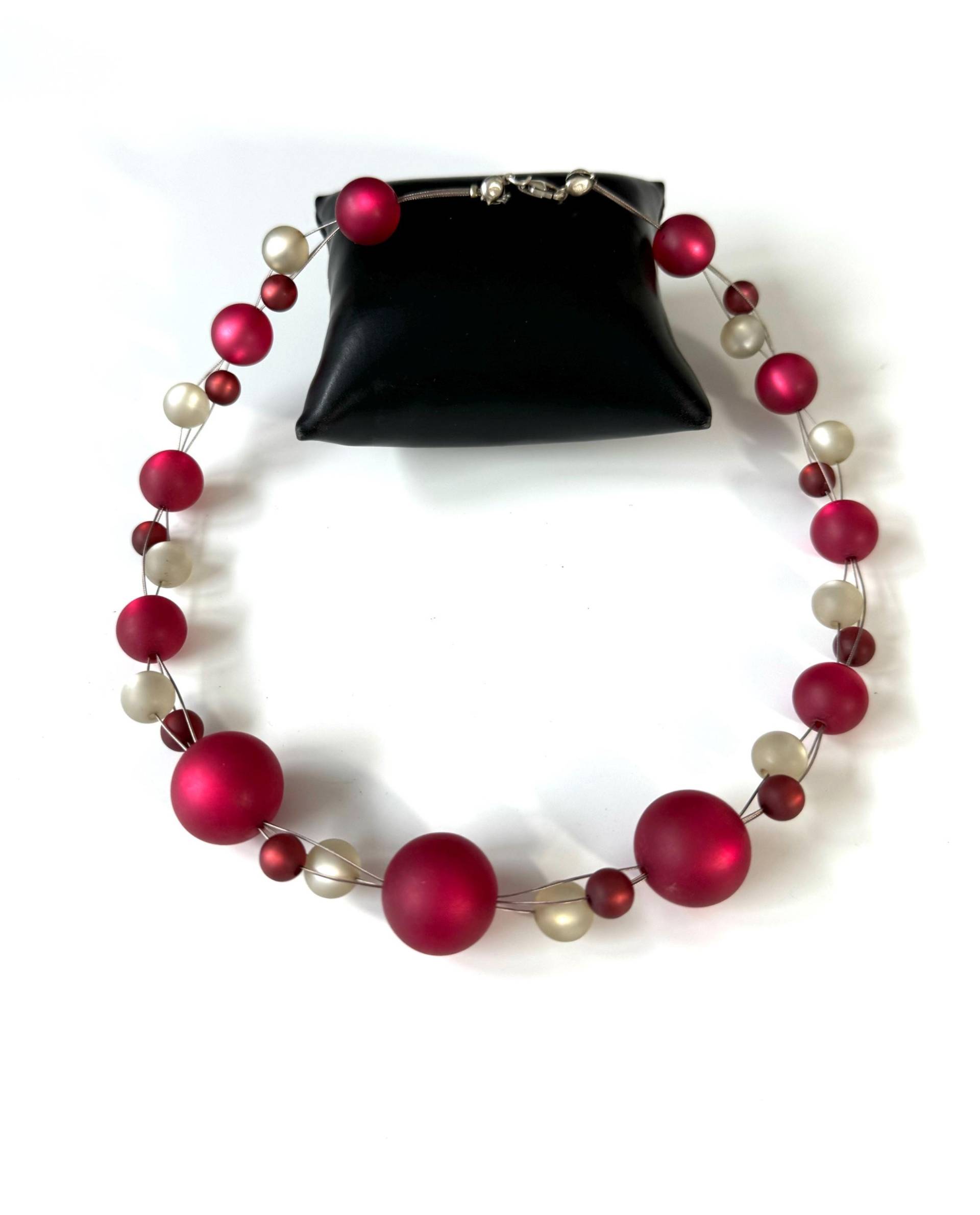 Prächtiges Collier 925 Silber Draht Mit Perlmuttfarbenen Und Rosaroten Kugeln von FromyesterdaySchatze