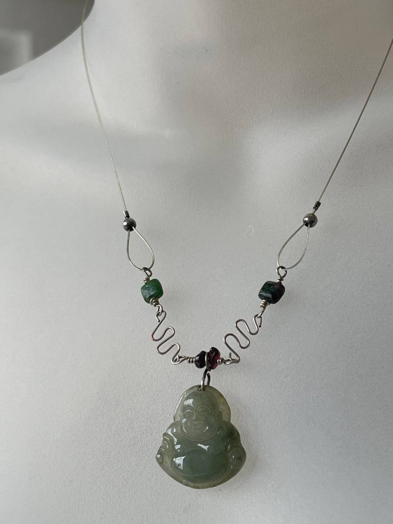 Schöne Halskette 925 Silber Mit Lachendem Buddha Anhänger - Aventurin von FromyesterdaySchatze