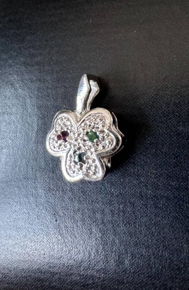 835 Silber Anhänger Kleeblatt Mit Smaragd, Rubin Und Saphir Franz Scheurle von FromyesterdaySchatze
